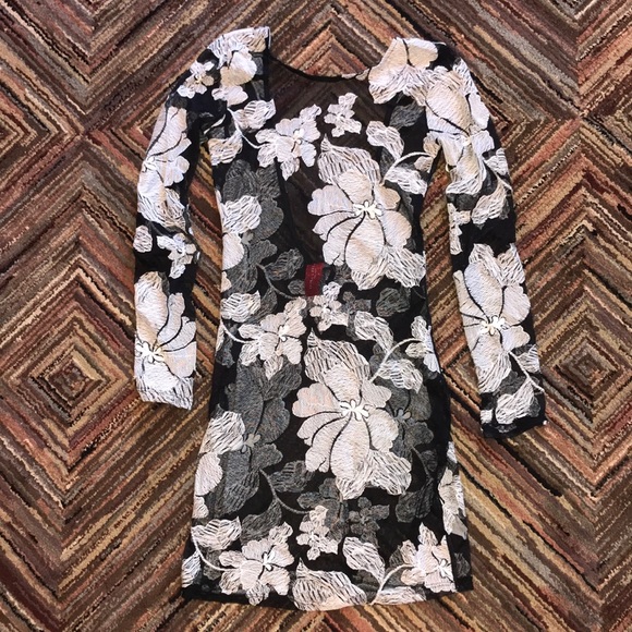 AKIRA Dresses & Skirts - Akira long sleeve sheer flower detail dress/top